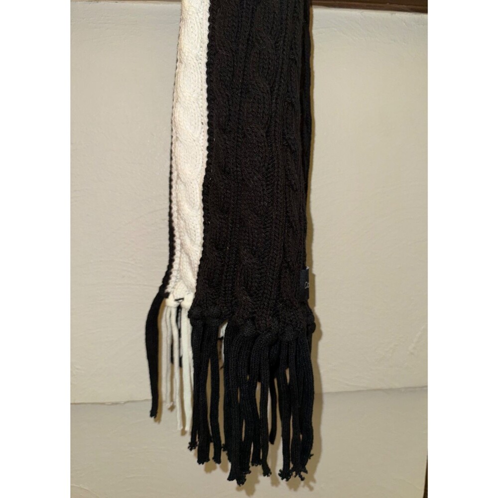 Calvin Klein Knit Black Scarf with White Stripe & Fringe